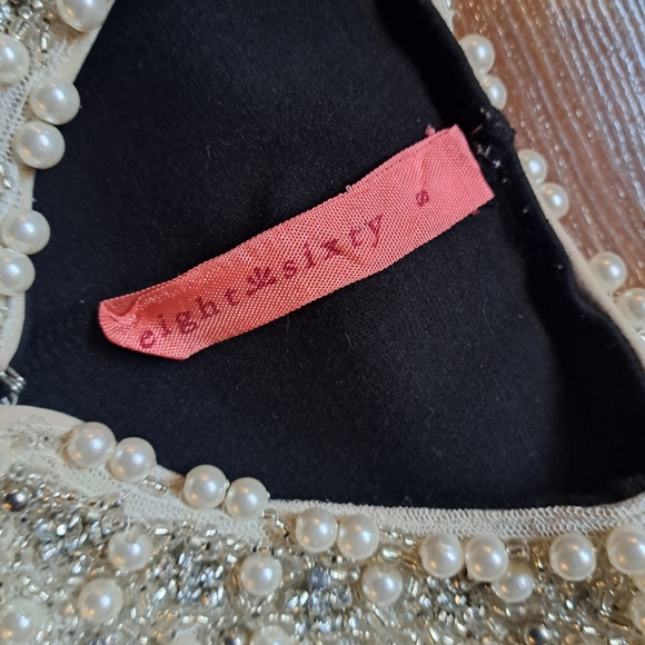 Little black dress Embellished Peter Pan beaded statement collar pearls retro - Picture 4 of 10